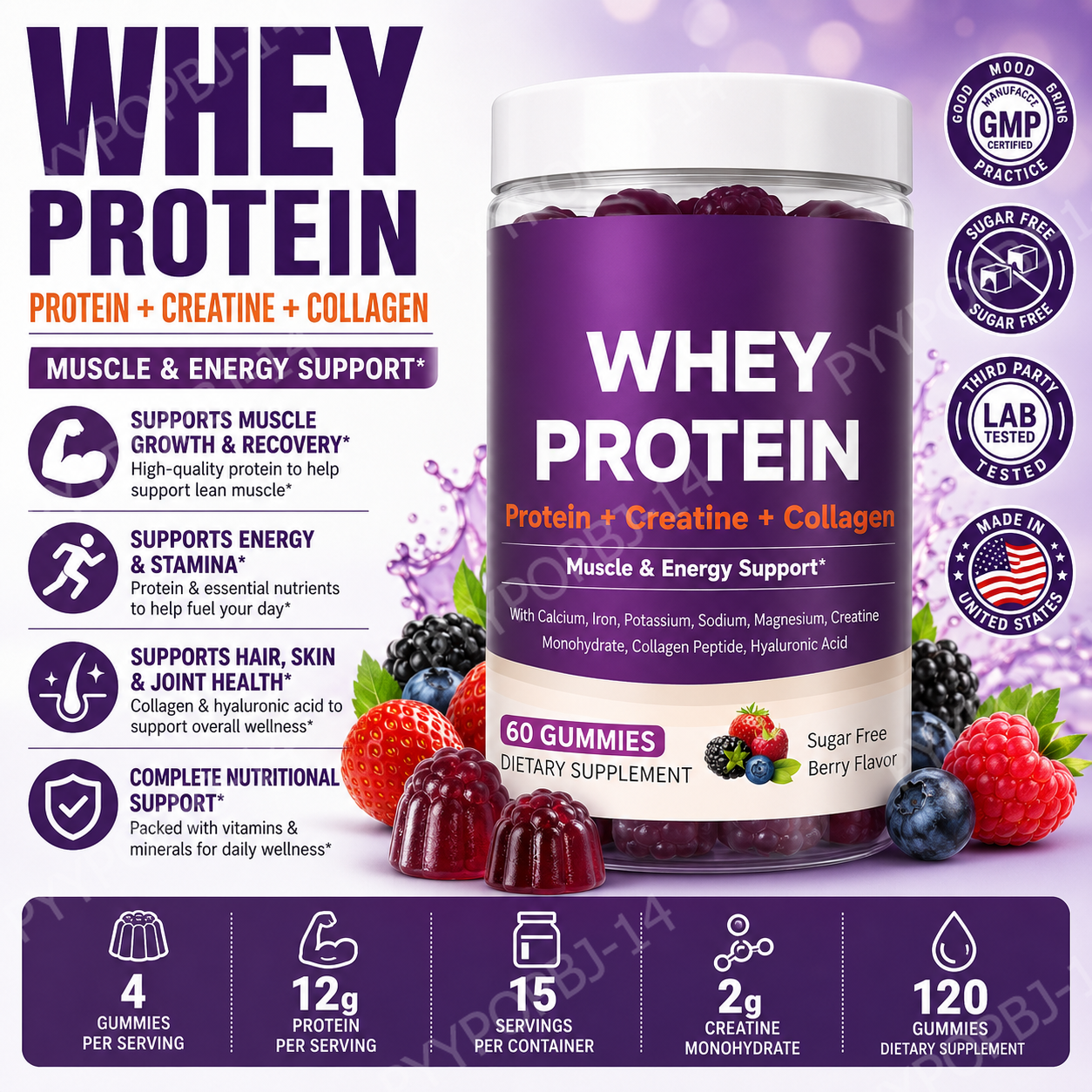Fitness Nutrition Energy - Protein Gummies with Whey Creatine Collagen
