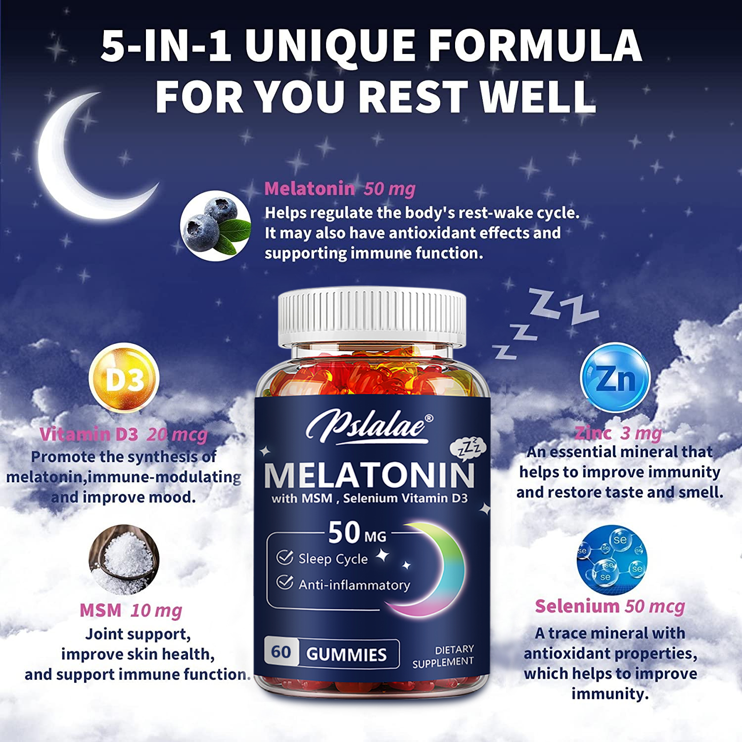 Melatonin Gummies 50mg - Anxie - Melatonin Sleep Gummy ulasan dan harga